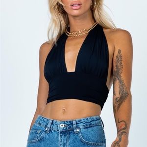 Princess Polly Jordy Black Crop Halter Top
